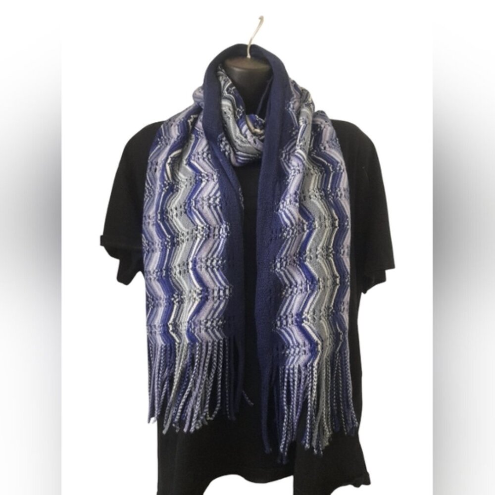 Missoni - Aztec Wave Zig Zag Long Fringe Scarf - Picture 1 of 7